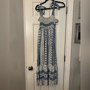 Zara White and Blue Maxi Dress